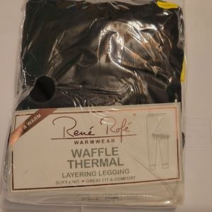 Rene Rofe Waffle Thermal Layering Leggings Large Warmwear Soft Knit Black